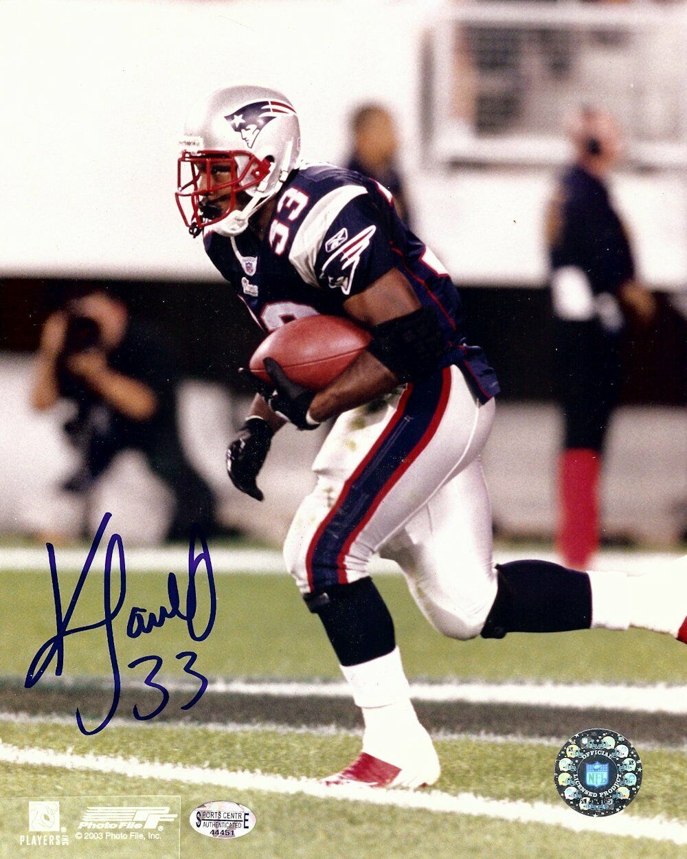 Kevin Faulk Signed Autographed 8X10 Photo Poster painting Patriots Running with Ball w/COA