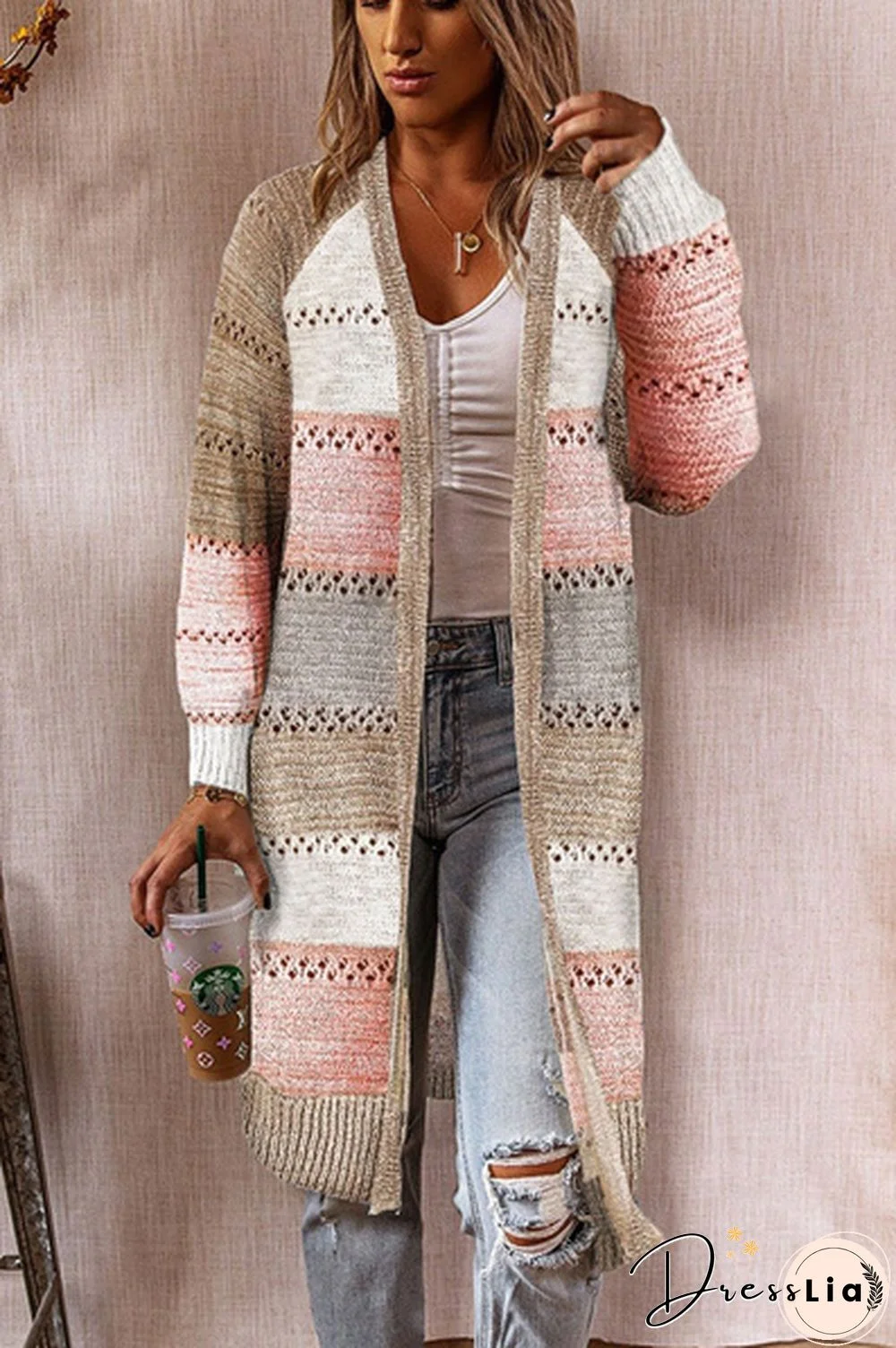 New Fashion Women Cardigan Comfy Stylish Stitching Long Sleeve Striped Patchwork Sweater Female Casual Long Cardigan Autumn Winter Tops
