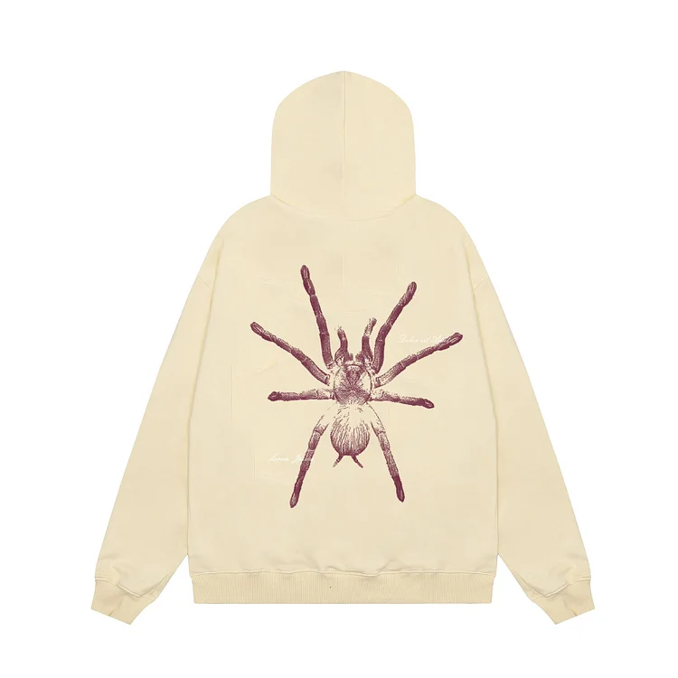 Retro Street Spider Print Hoodie Sweatshirt Hip Hop Loose Hooded Top at Hiphopee