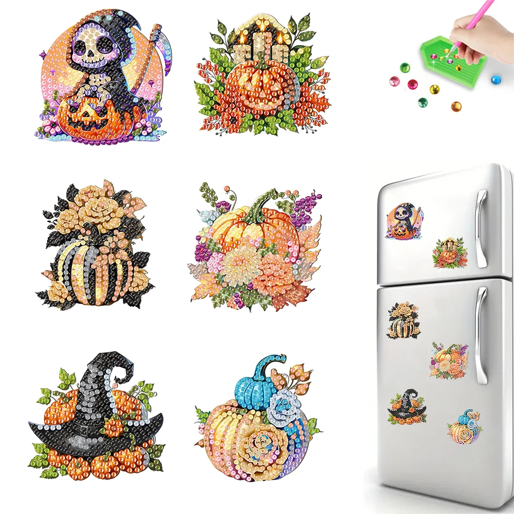 6Pcs DIY Pumpkin Special Shape Diamond Painting Fridge Stickers for Home Decor