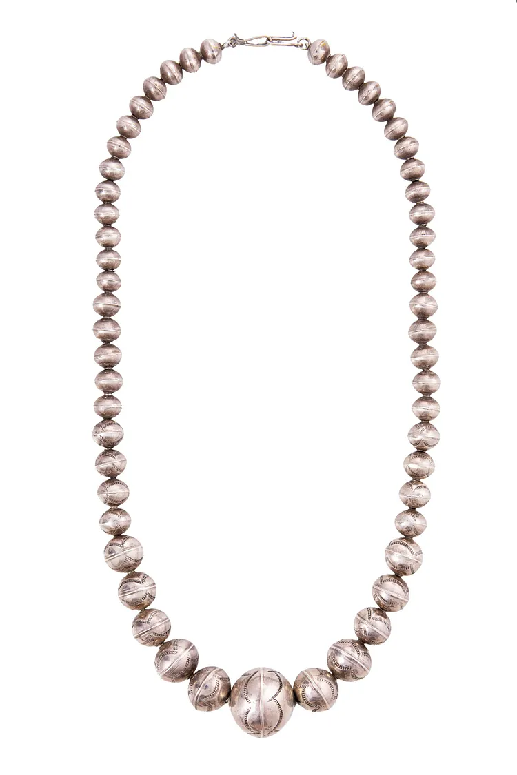 Necklace, Bead, Desert Pearls, Stamped & Graduated, Vintage, 1136