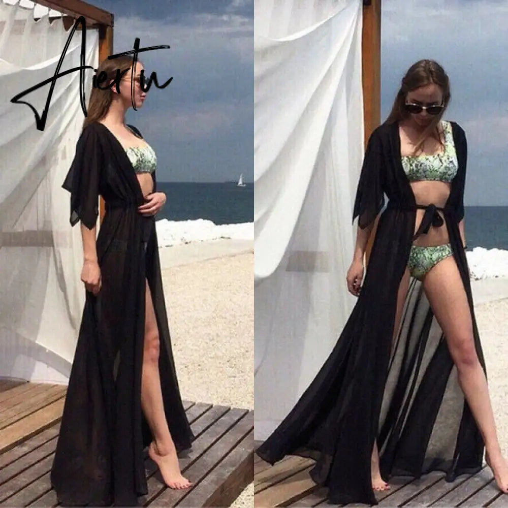 Summer Sexy Beach Cover Up Women Dress Tunic Pareos Ladies Kaftan Robe Cover-up Woman Beach Wear Swimsuit Aiertu