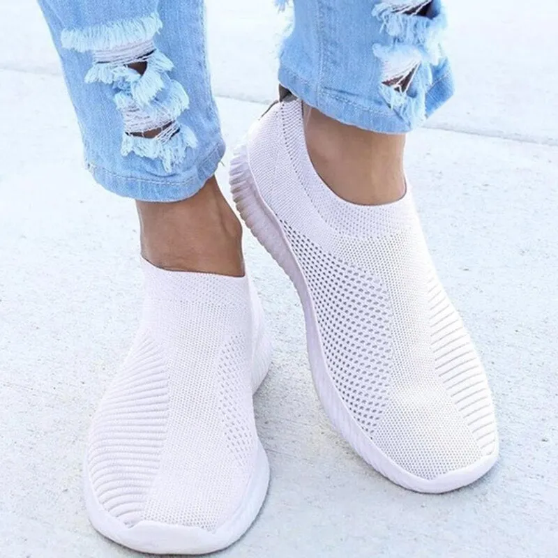 2020 Women Shoes Flat Plus Size Fashion Sock Sneakers Slip On Flat Shoes Women Loafers Walking Women Vulcanized Shoes Female