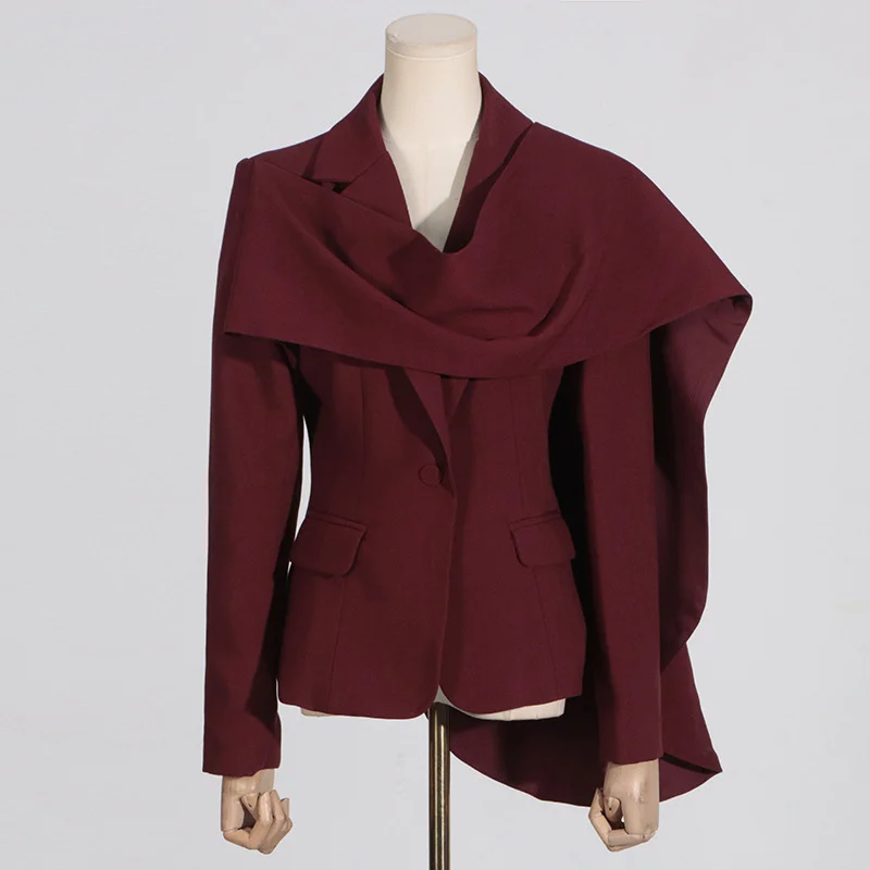 Toloer Toloer Personality Blazer Female 2024 Autumn Fashion Wind New Splicing Design Sense Red Shawl Small Suit-Outfit Ideas