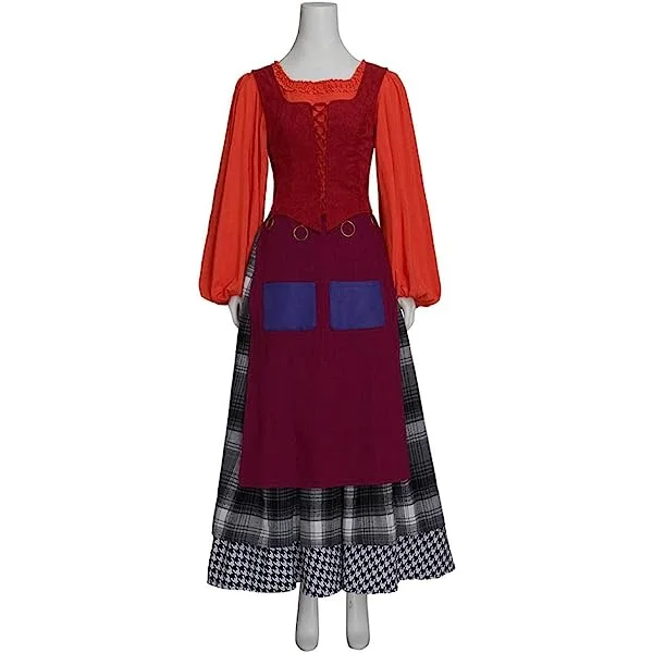Sarah Sanderson Cosplay Costume Witch Cosplay Dress Women's Long Sleeve Shirts Vest Outfit Full Set