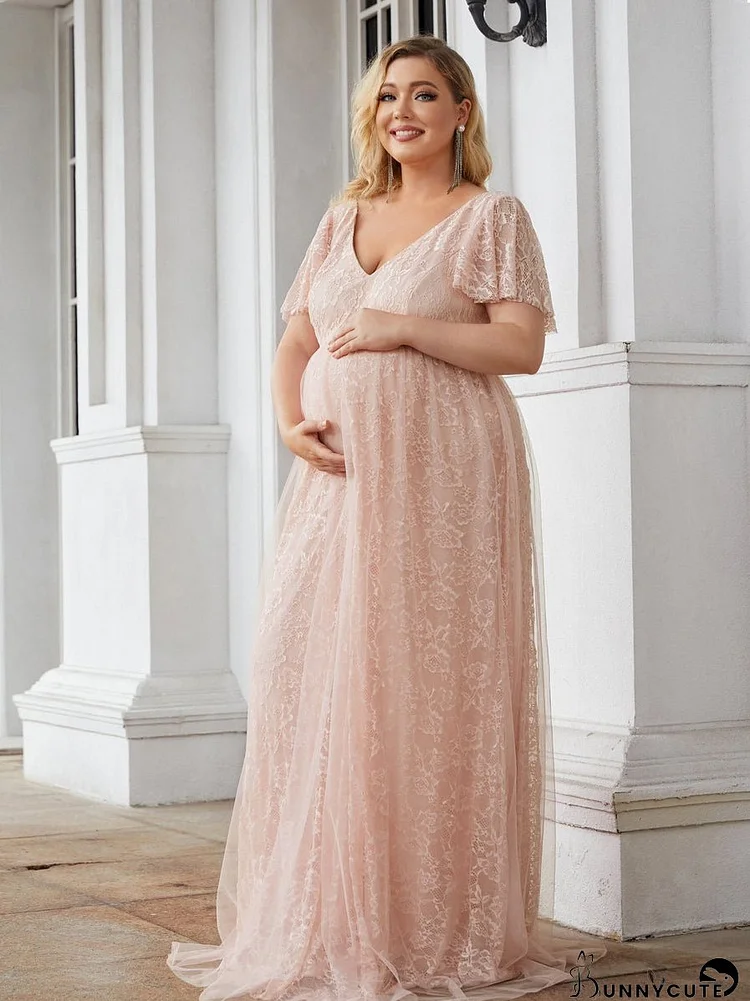 Deep V-Neck A Line Short Sleeves Wholesale Maternity Dresses