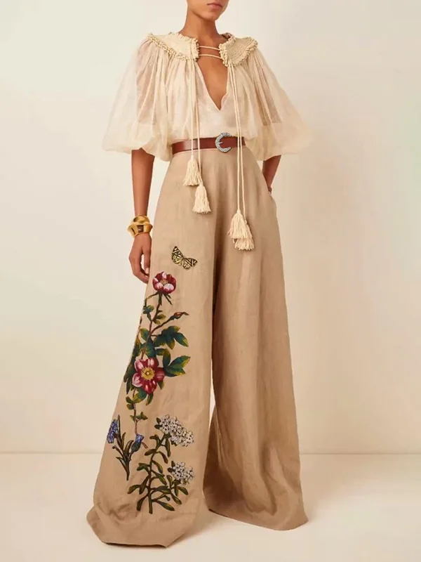 High Waisted Loose Flower Print Skirts Bottoms