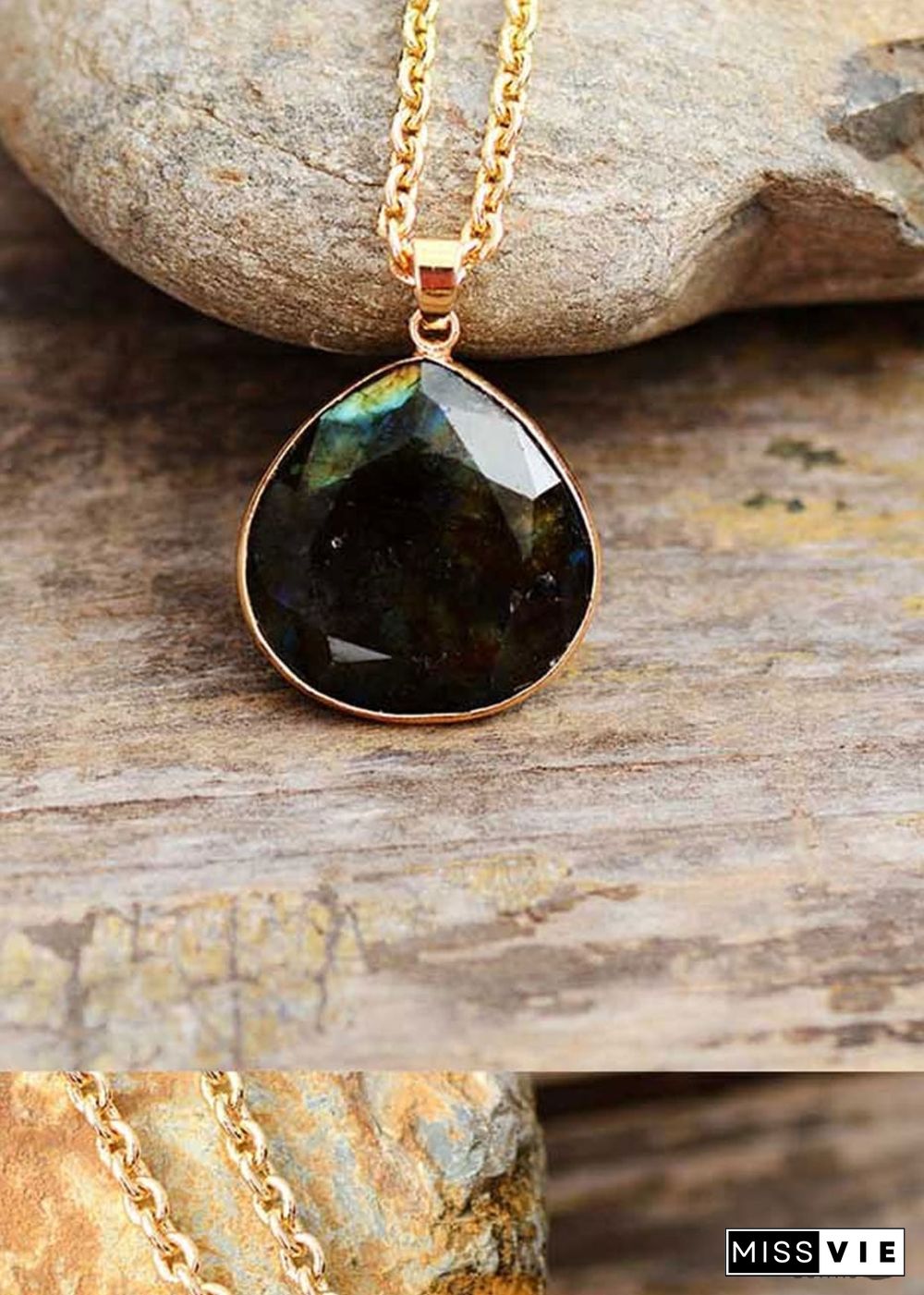 Boho Necklace, Labradorite and Gold Chain Rosie