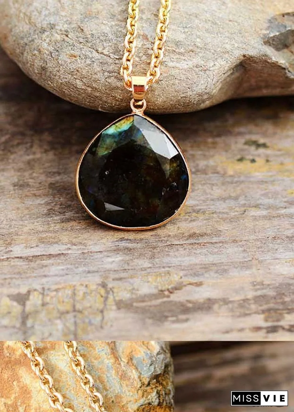 Boho Necklace, Labradorite and Gold Chain Rosie