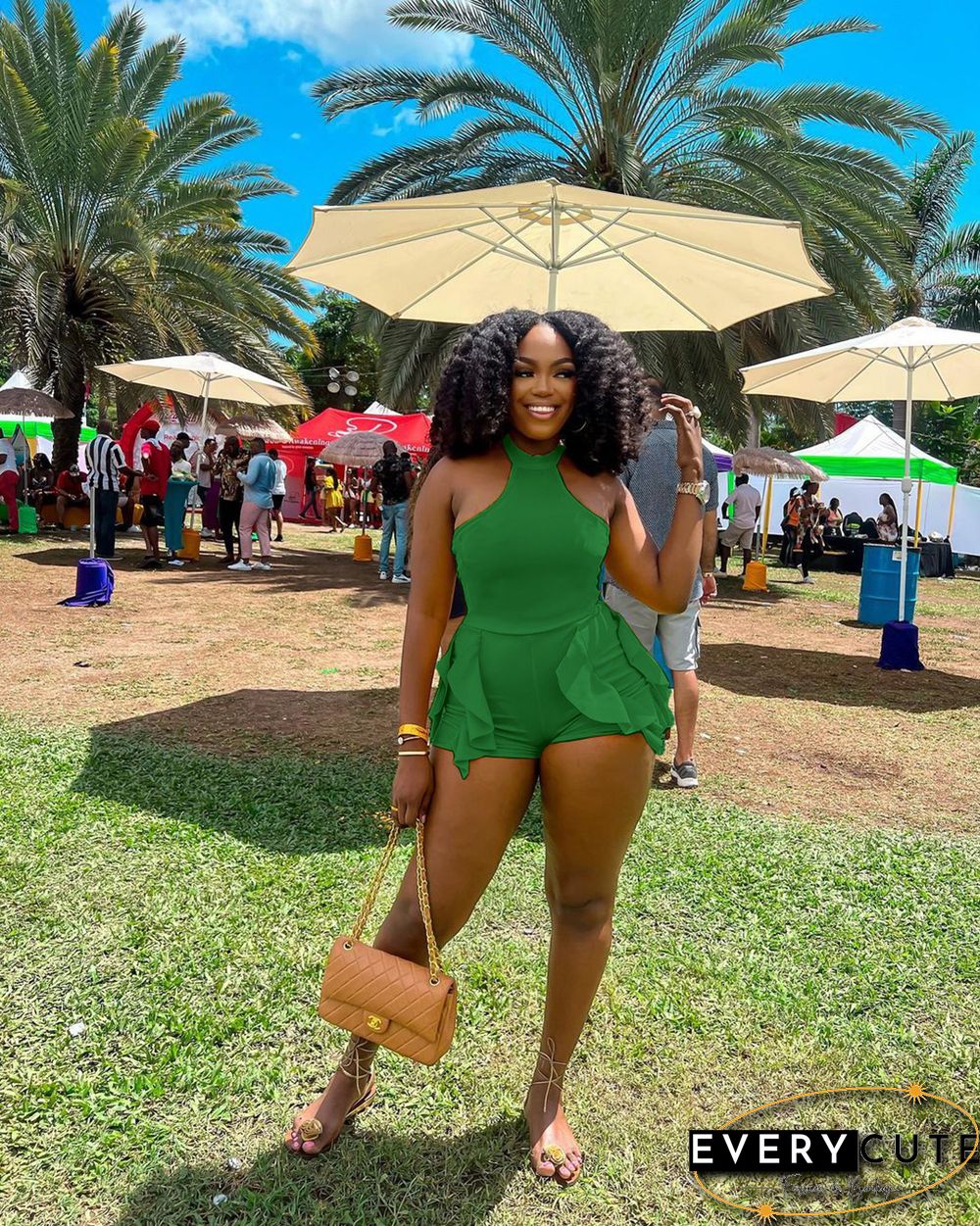 Fashion Sexy Halter Neck Wooden Ear Jumpsuit