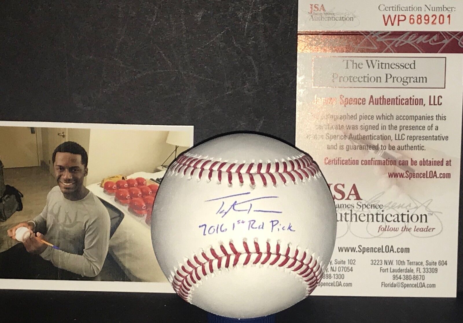 Taylor Trammell Mariners Signed Baseball JSA WITNESS COA 2016 1st Rd Pic