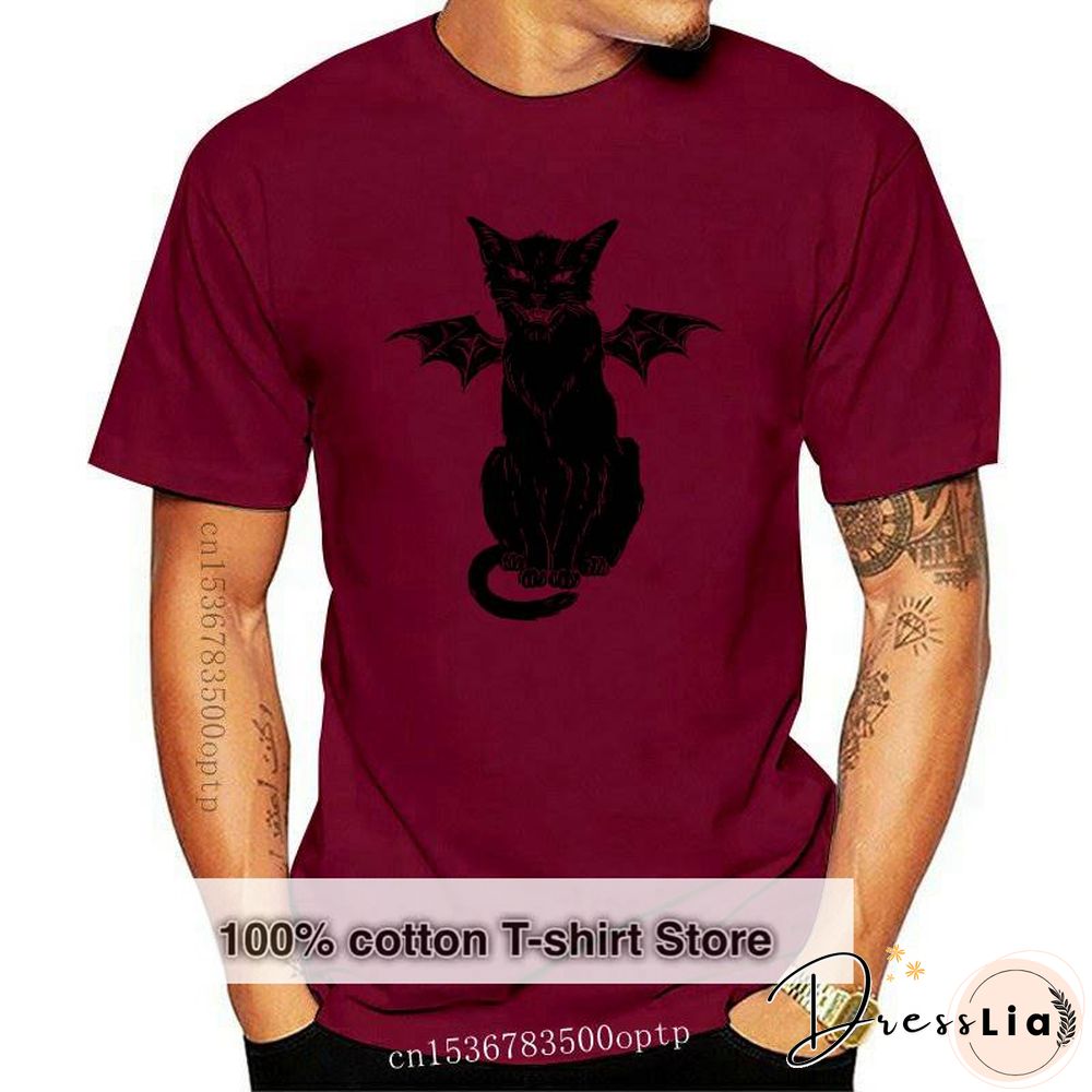 New Cotton T Shirt Funny Gothic Retro Devil Cat Artwork Print Short Sleeve Tops Tees Fashion Casual T Shirt Brand Clothing