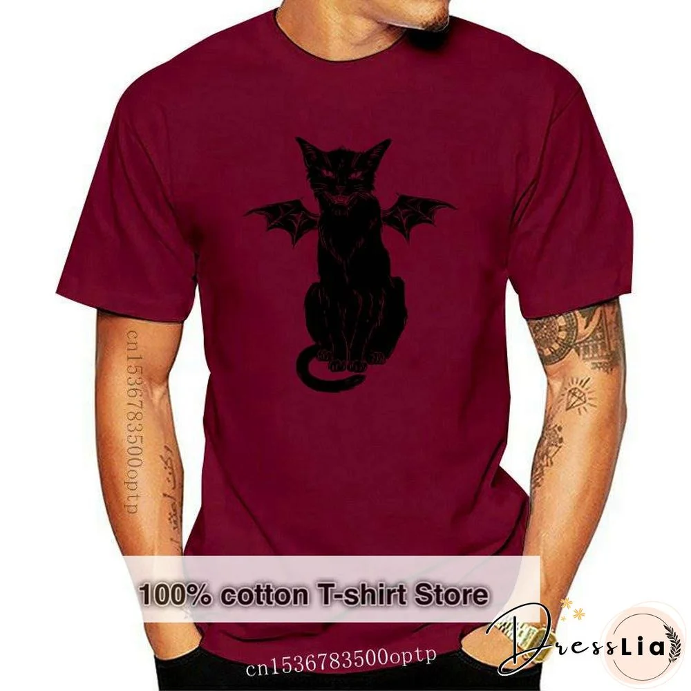 New Cotton T Shirt Funny Gothic Retro Devil Cat Artwork Print Short Sleeve Tops Tees Fashion Casual T Shirt Brand Clothing