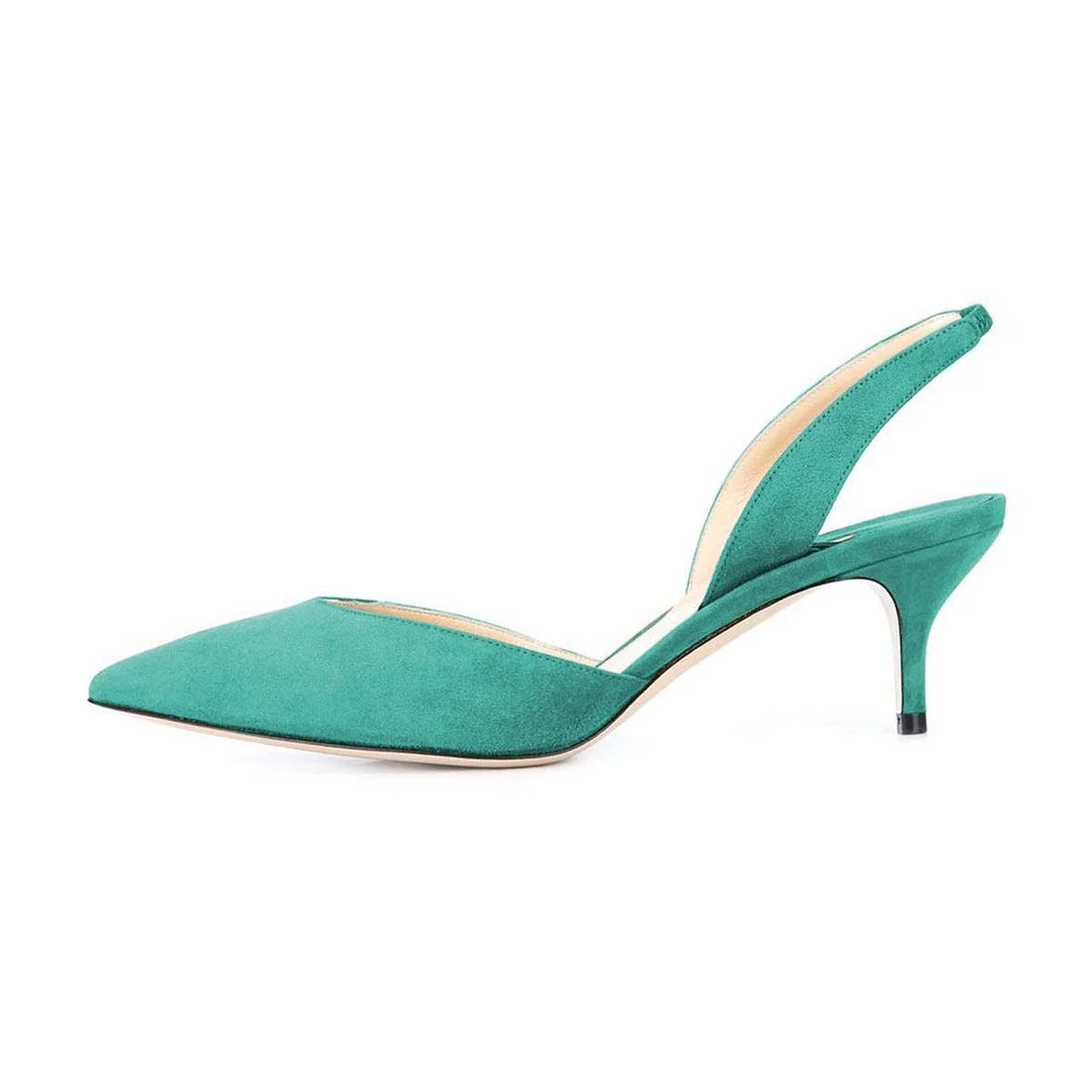 Faux Suede Turquoise Pointed Slingback Strappy Kitten Heel Pumps