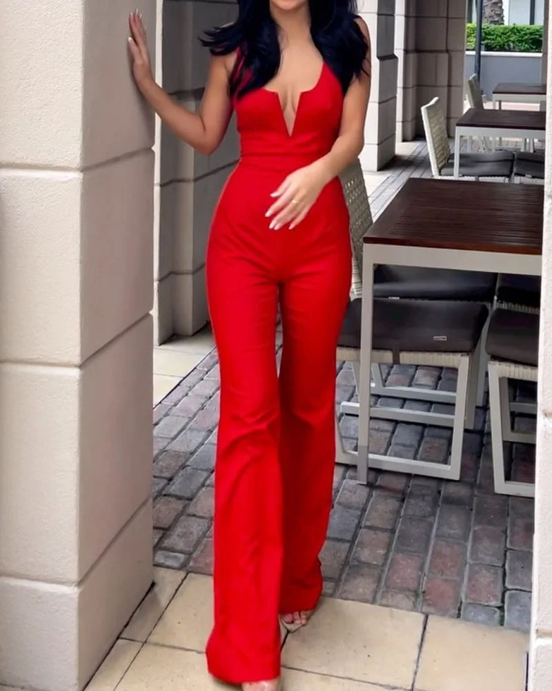 Casual Solid Color Sleeveless Jumpsuit