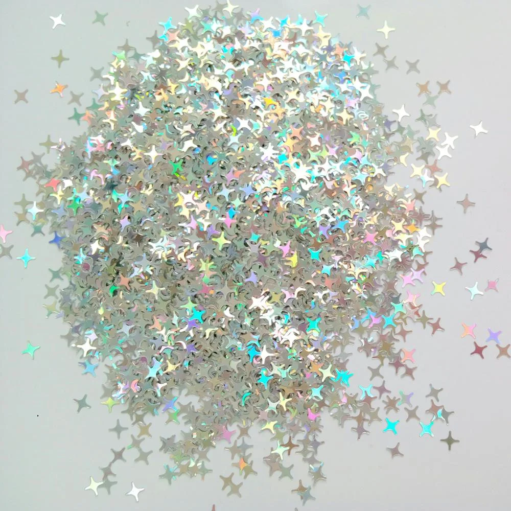 3D Holographic Silver Nail Sequins DIY Nail Art Gel Polish Laser Glitter Star Pattern Manicure Flakes Nail Decorations-Nail Inspo