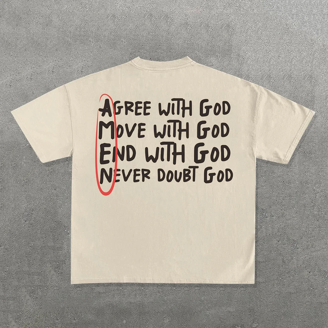 Amen God Print Short Sleeve T-Shirt