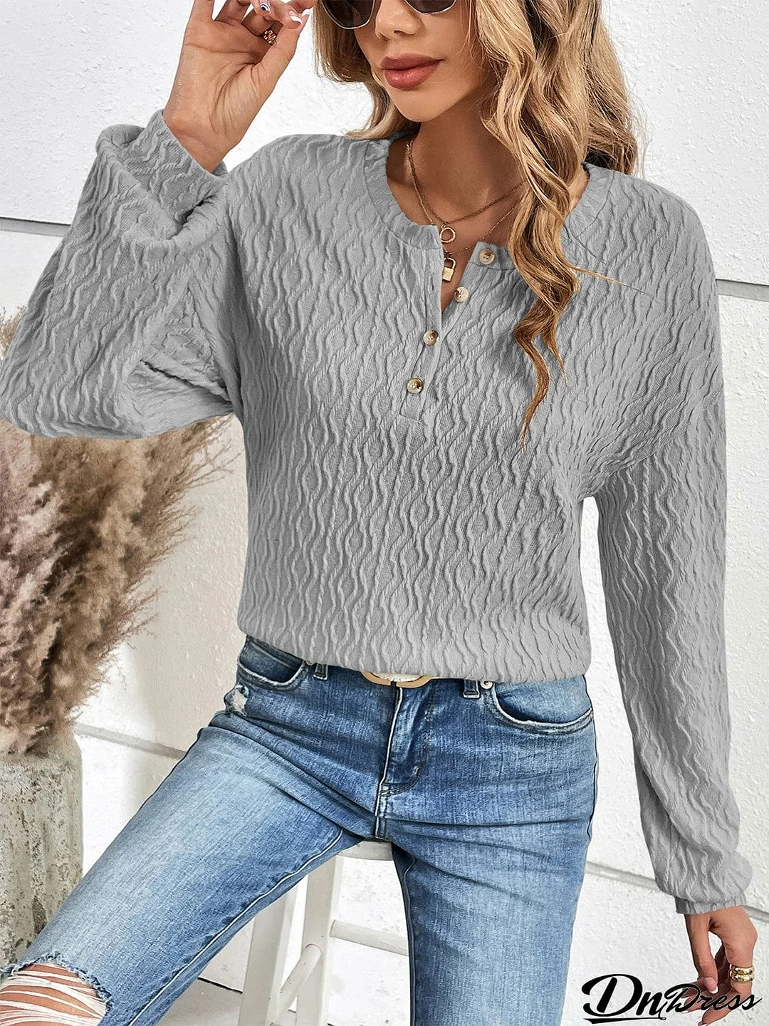 Half Button Long Sleeve Top