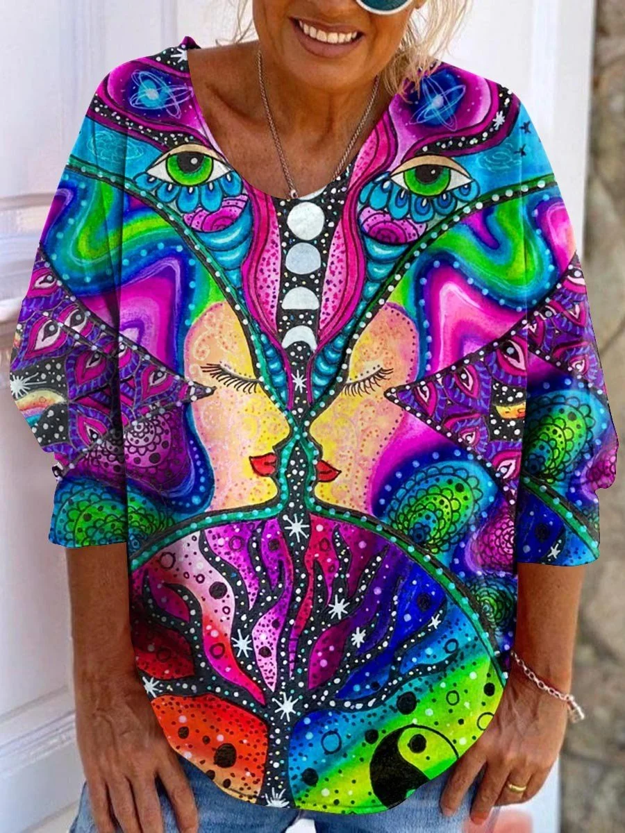 Women's Hippie Butterfly Psychedelic Art Casual Top