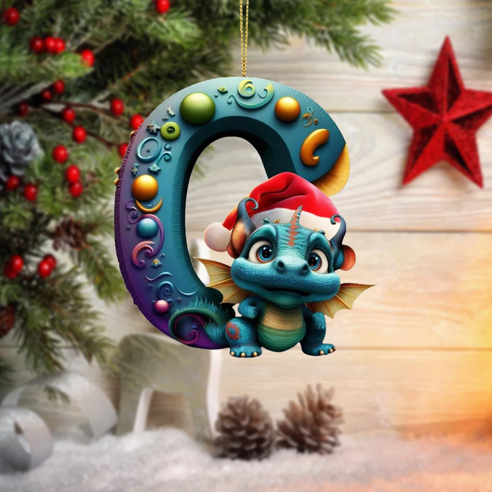 Christmas Cute Dragon Pendants Acrylic Letter Shaped Exquisite for Xmas Tree Car