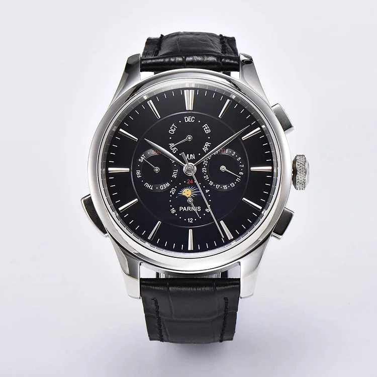 Parnis 44mm Moon Phase Day Date Multifunction Automatic