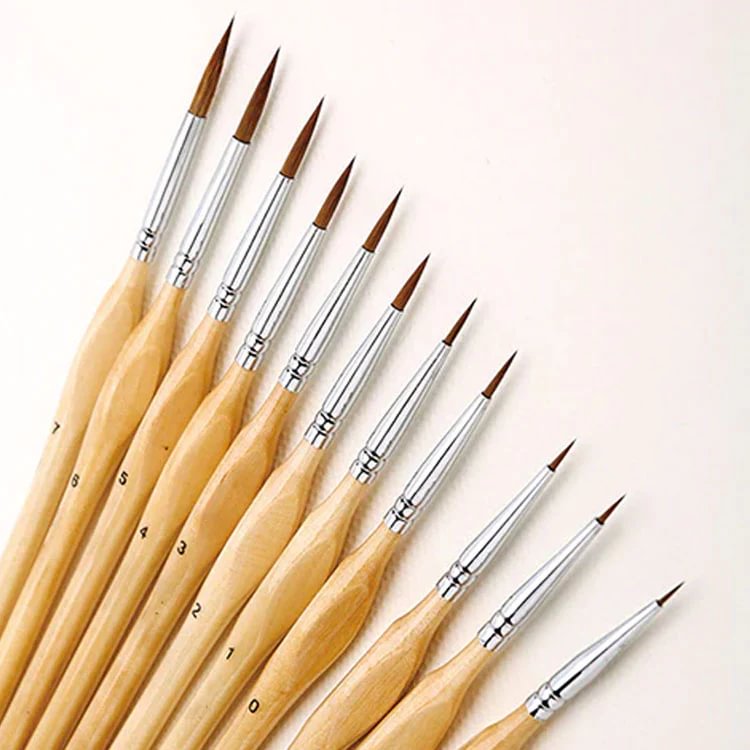 11Pcs Miniature Detail Paint Brush Set With Natural Wood Handle