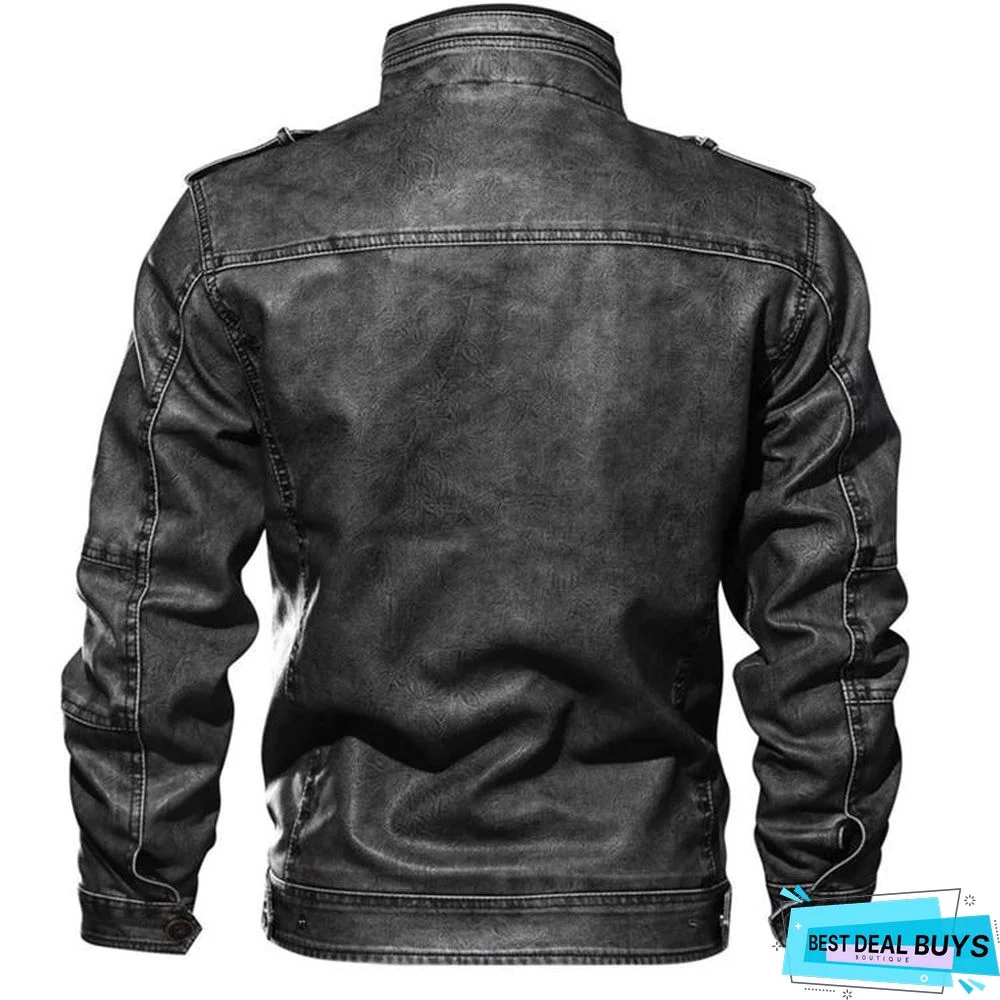 Men's Pu Jacket Leather Coat Slim Fit Faux Leather Motorcycle Jackets Coats