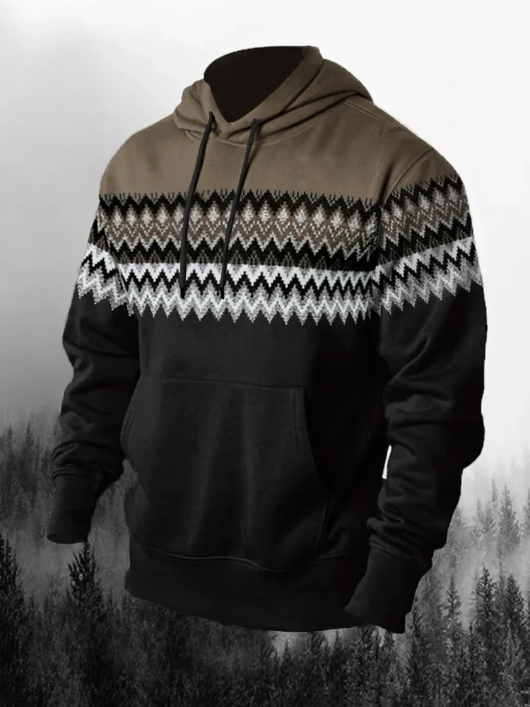 Men's Outdoor Vintage Print Hoodie