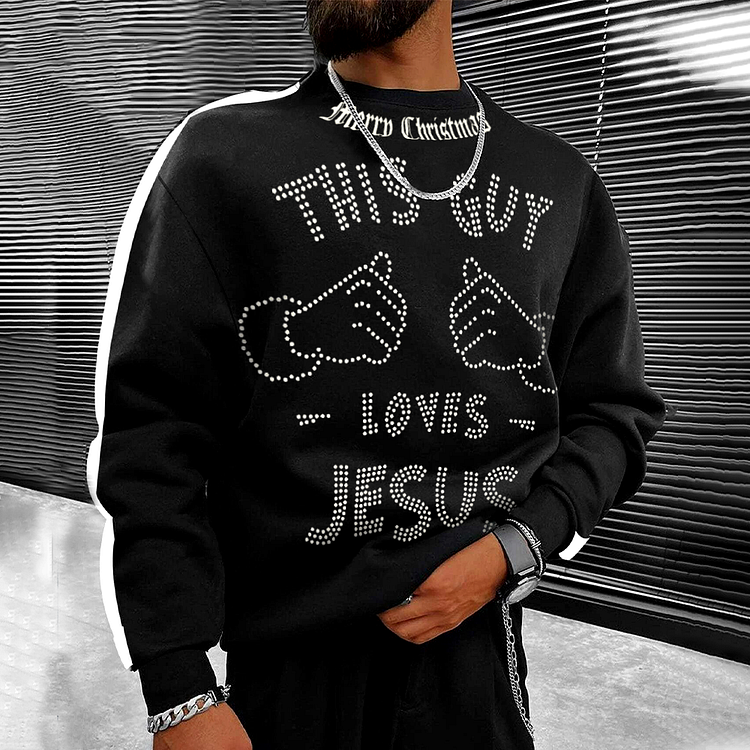 BrosWear "Jesus Love This Guy" Print Christmas Crew Neck Sweatshirt