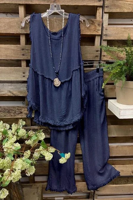 Sleeveless Casual Linen Vest+Pants