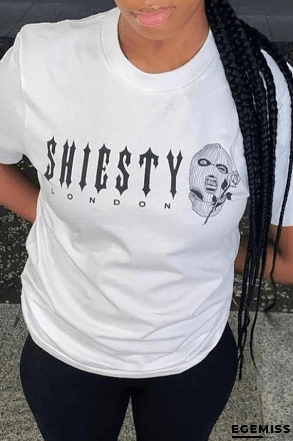 White Daily Vintage Print Patchwork Letter O Neck T-Shirts | EGEMISS
