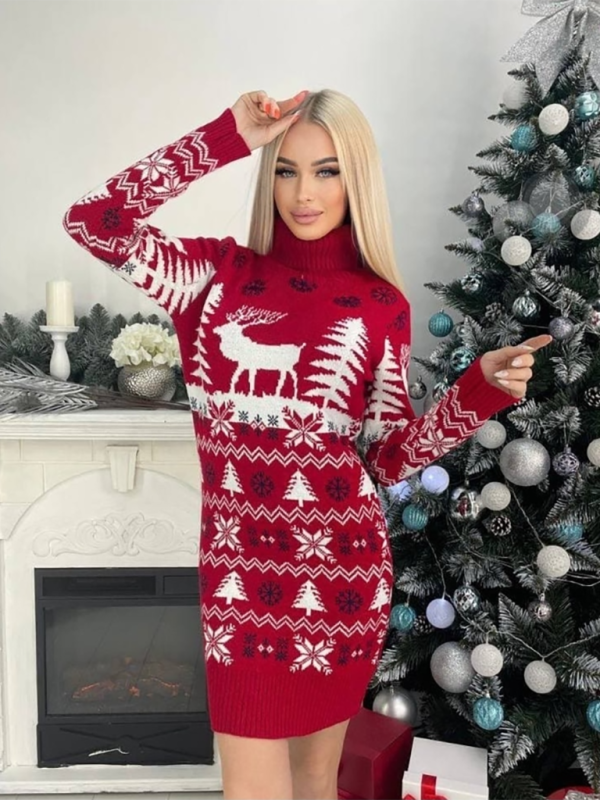 Women's pullover Christmas long sleeve sweater dress Flusfy