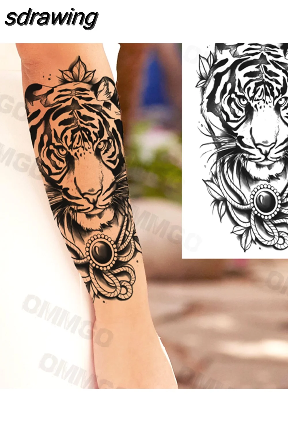 sdrawing Lion Rose Flower Temporary Tattoos For Women Adult Girl Compass Skull Fake Tattoo Arm Thigh Body Art Waterproof Tatoos