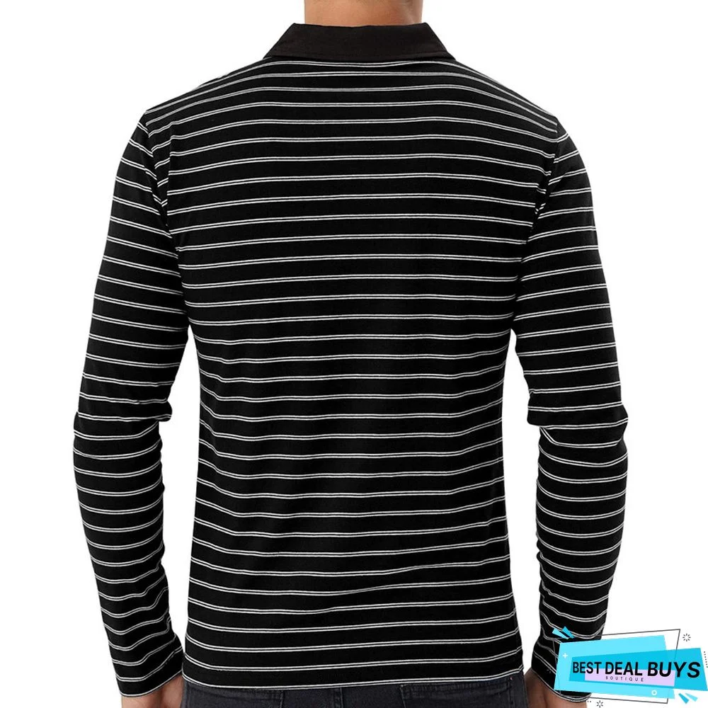 Golf Striped Polo Shirt Custom T-Shirt European and American Men Lapel Long Sleeve