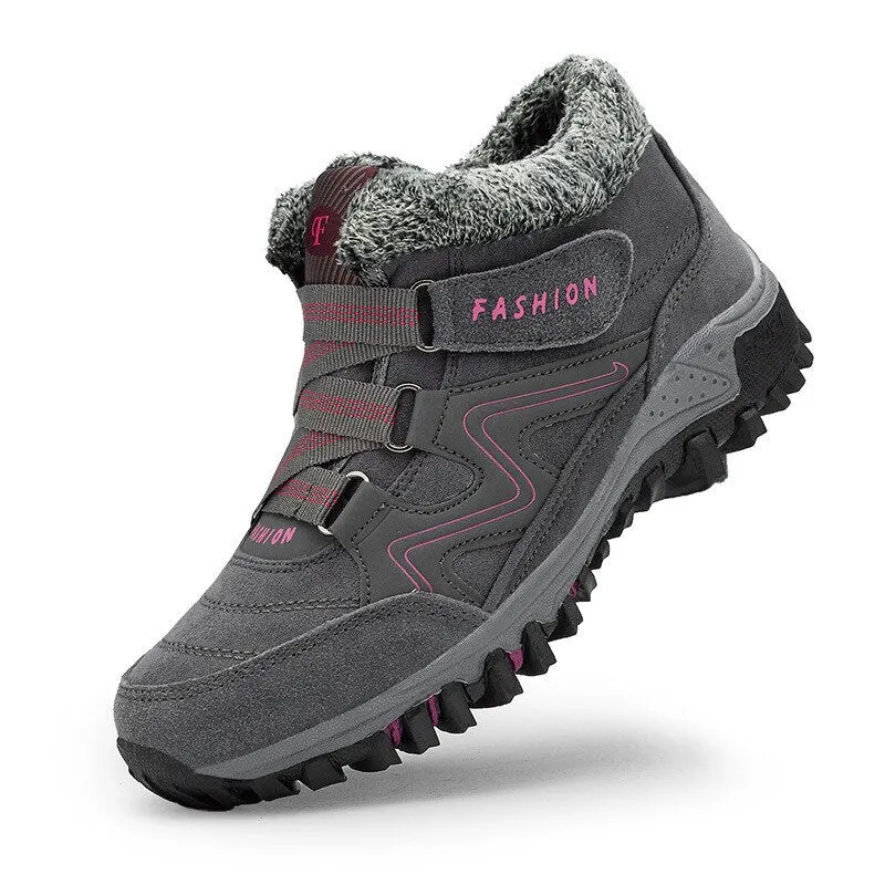 Lucyever New Waterproof Snow Boots Women Winter 2021 Hook Loop Warm Thick Plush Ankle Boots Woman Soft Non-slip Hiking Shoes