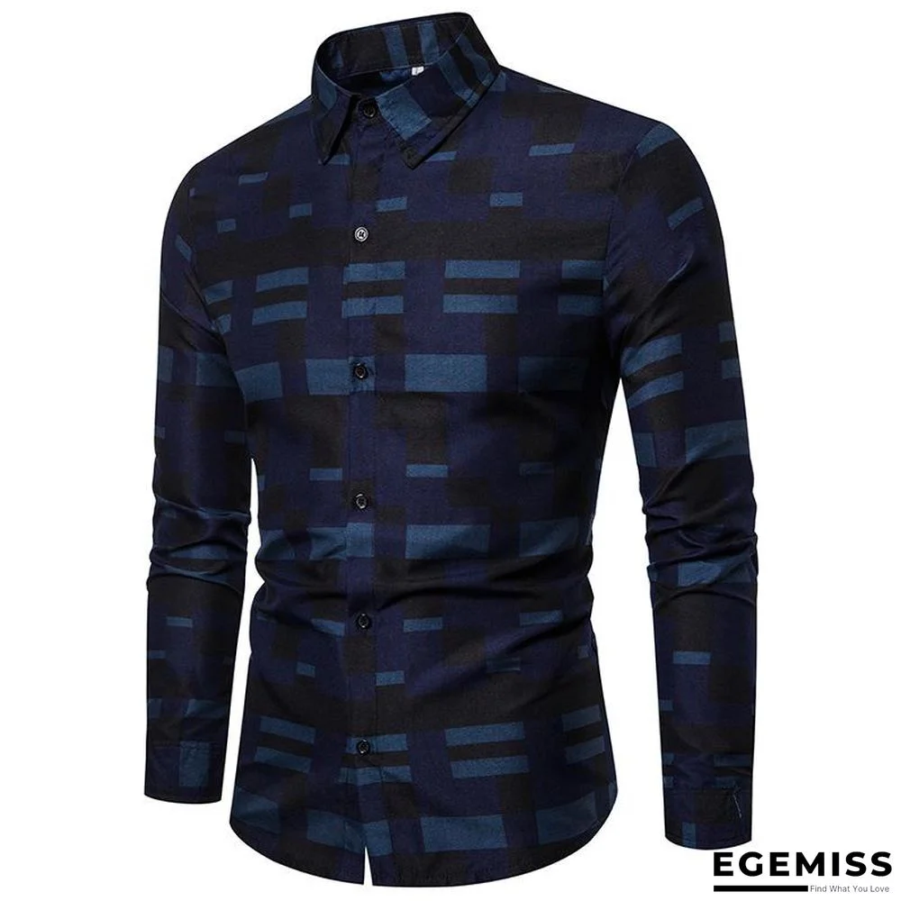 Men Fashion Turndown Collar Slim Stripe Shirts | EGEMISS