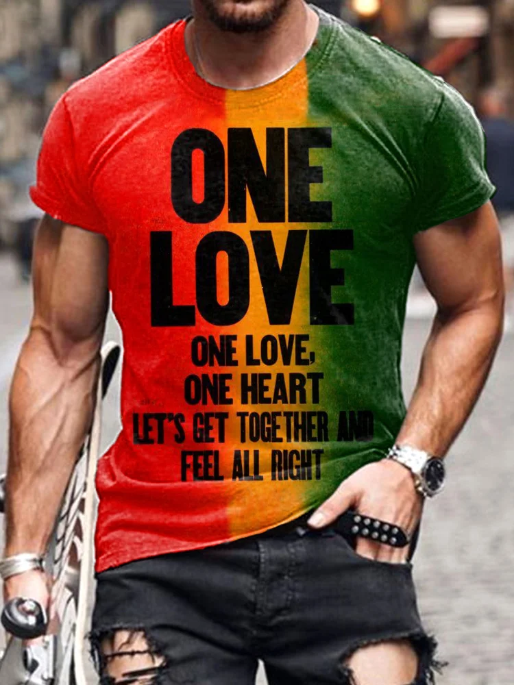 VChics Men's Reggae Music One Love Print Cozy T-Shirt