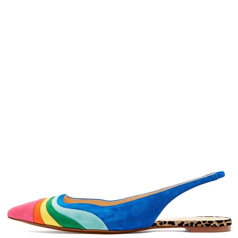 TAAFO Multicolored Slingbacks Flats Open Back Blue Purple Pink Ladies Ladies Evening Party Shoes Woman Pointed Toe Size 14 16