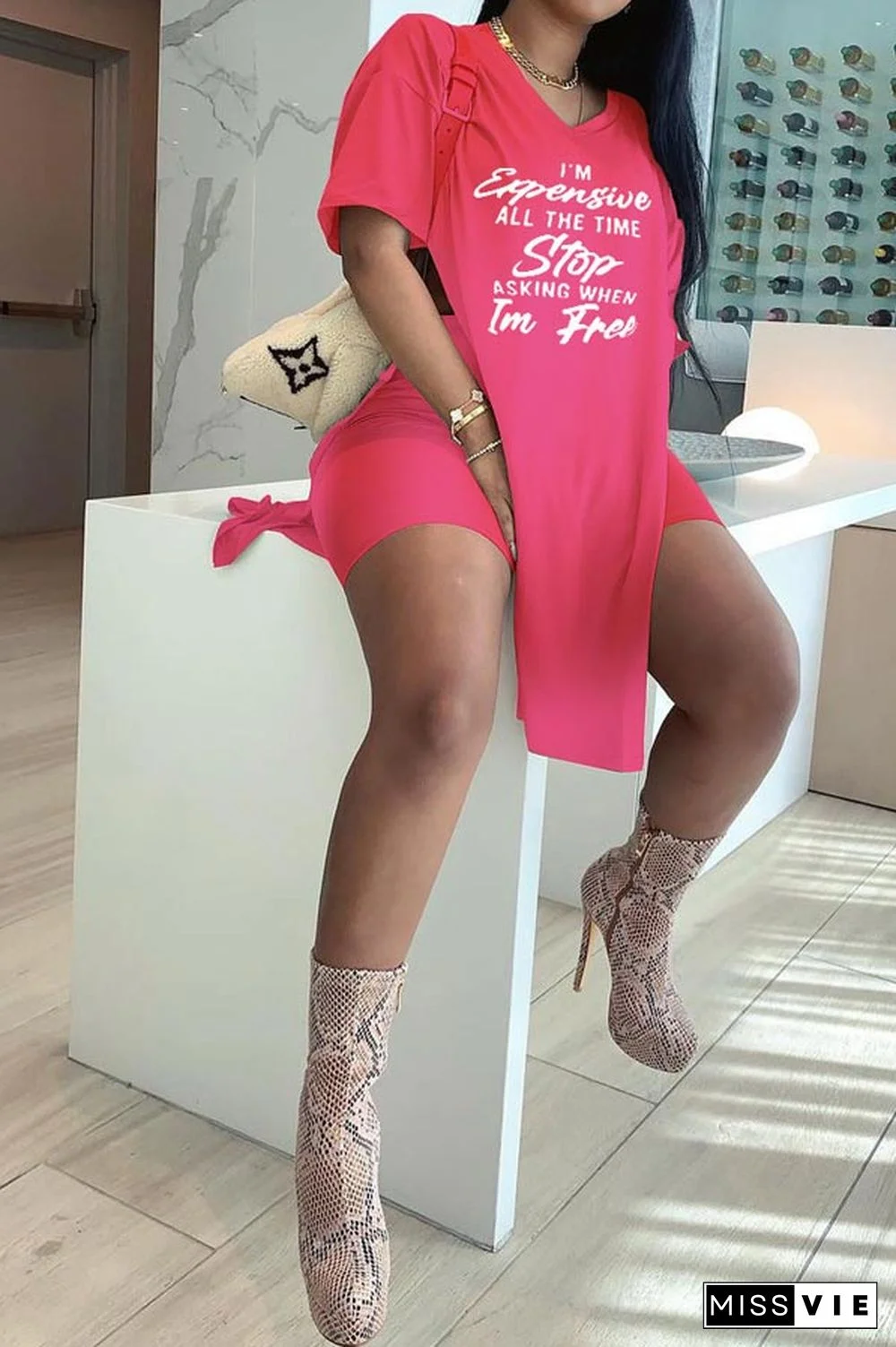 Casual Loose Letter Print T-Shirt Shorts Set