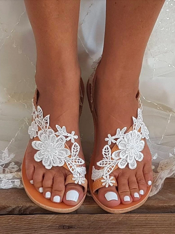 Women's Lace Romantic White Flower Decorative Summer Wedding Sandals Radinnoo.com