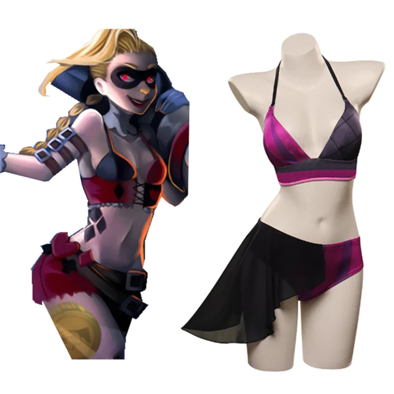 LoL Jinx Swimsuit Cosplay Costume Two-Piece Swimwear Outfits Halloween Carnival Suit