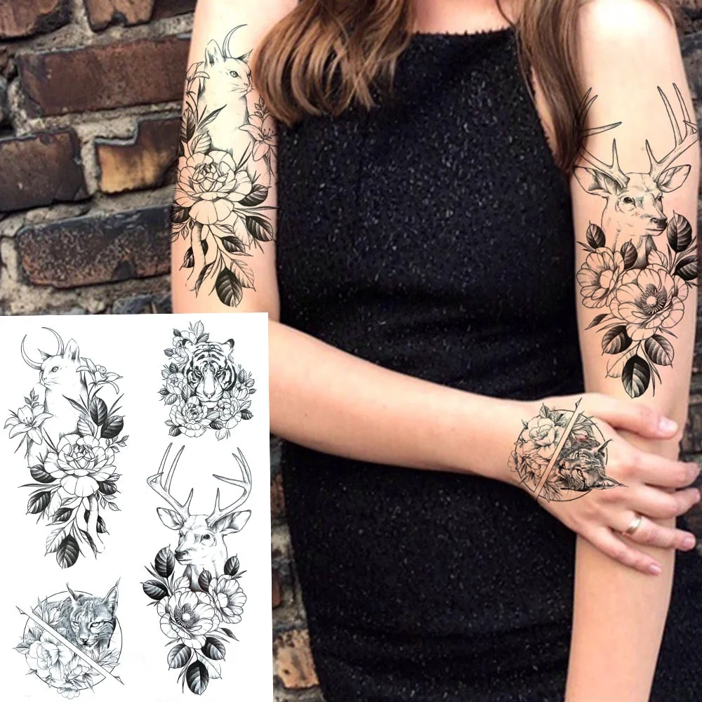 Watercolor Feather Bird Temporary Tattoos For Women Girls Clever Owl Hummingbirds Flower Tattoo Sticker Fake Tatoos Geometric