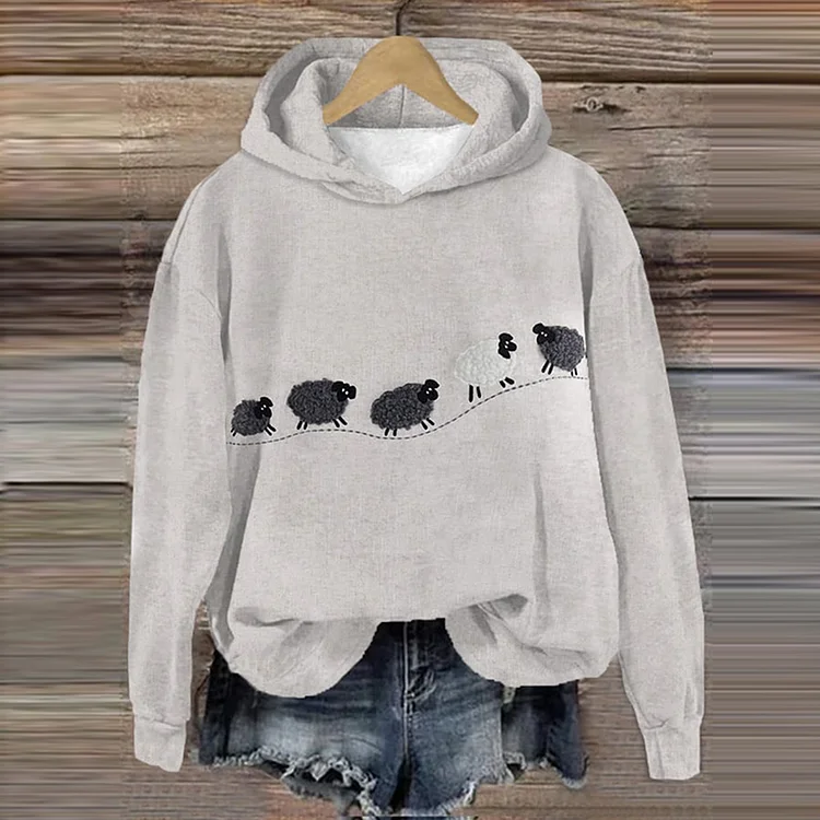 VChics Women'S Sheep Animal Print Hooded Sweatshirt