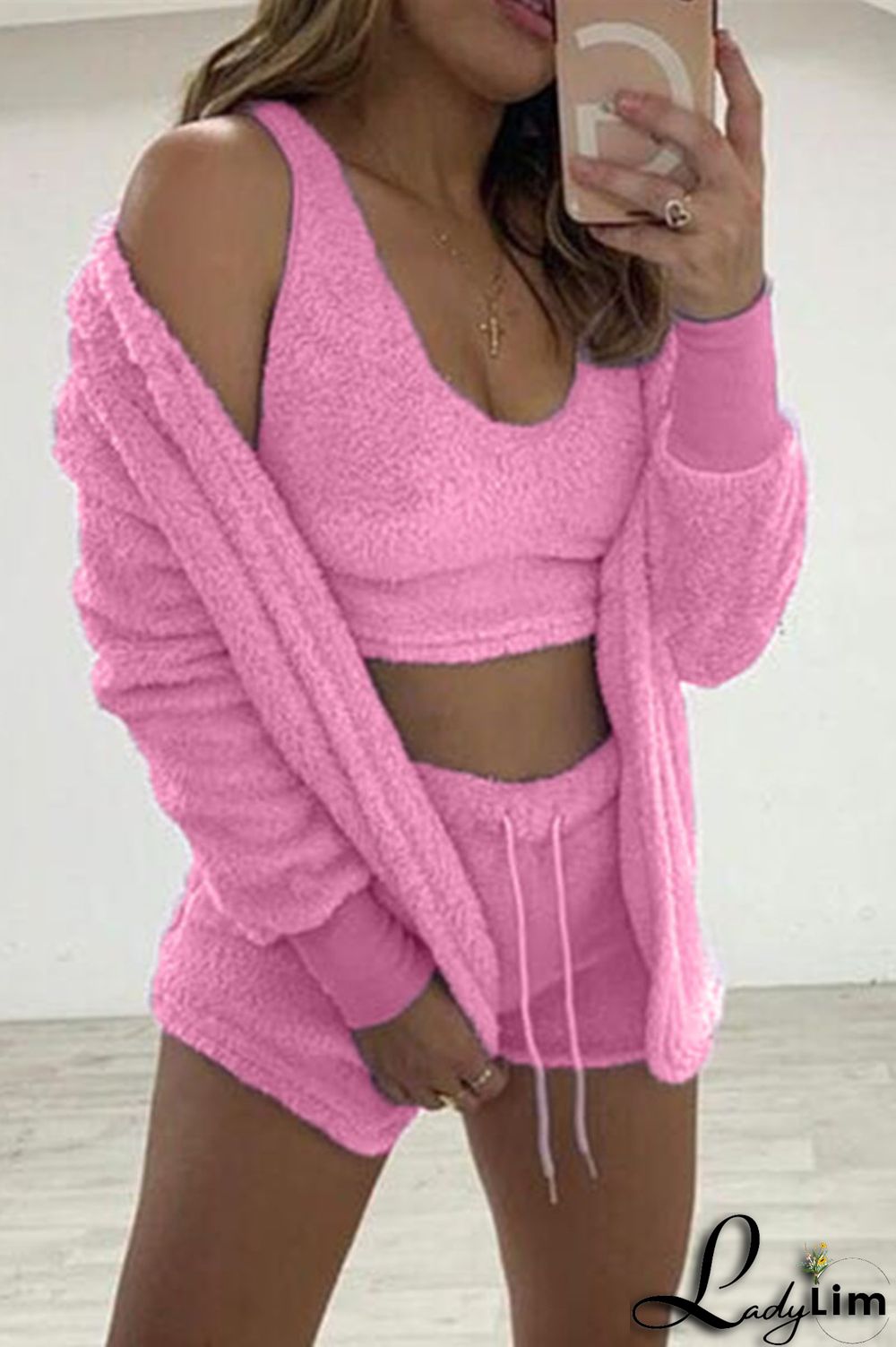 Cream White Casual Living Solid Basic O Neck Long Sleeve Three-piece Set