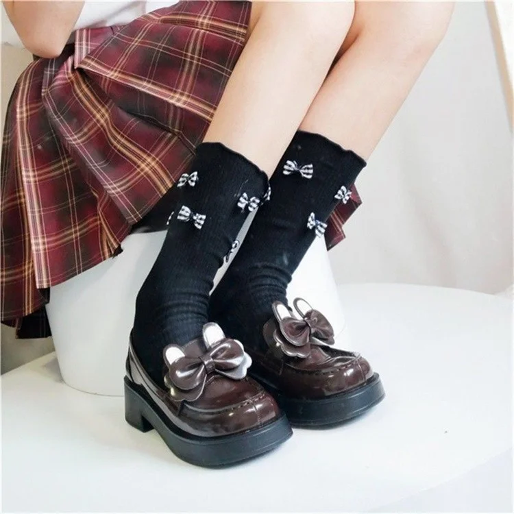 Uveng Uveng Temperament With Skirt Versatile Bow Knot Single Shoes Female 2024 Net Red New Korean Elegant Fairy Wind Mary Jane Shoes