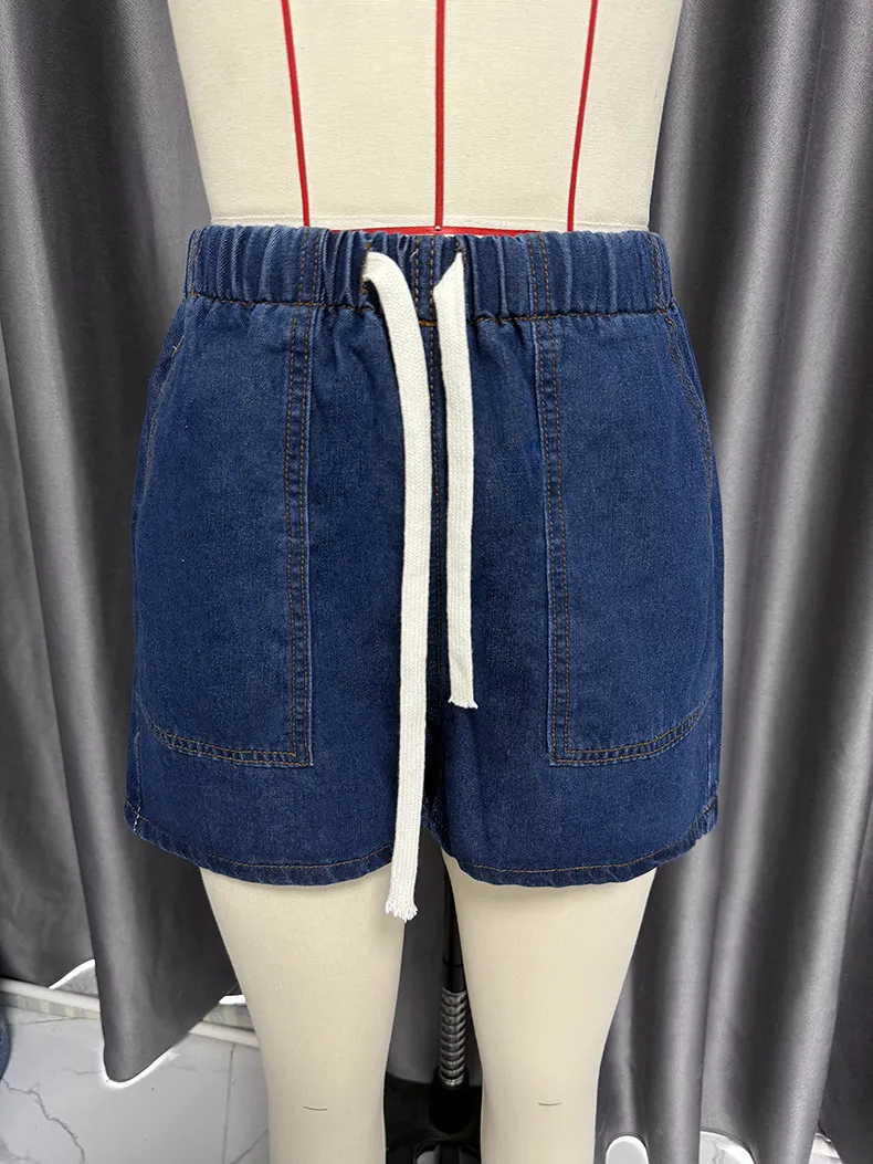 Retro Casual Loose Pockets Short Sleeved Shirt Shorts Denim Two Piece Sets