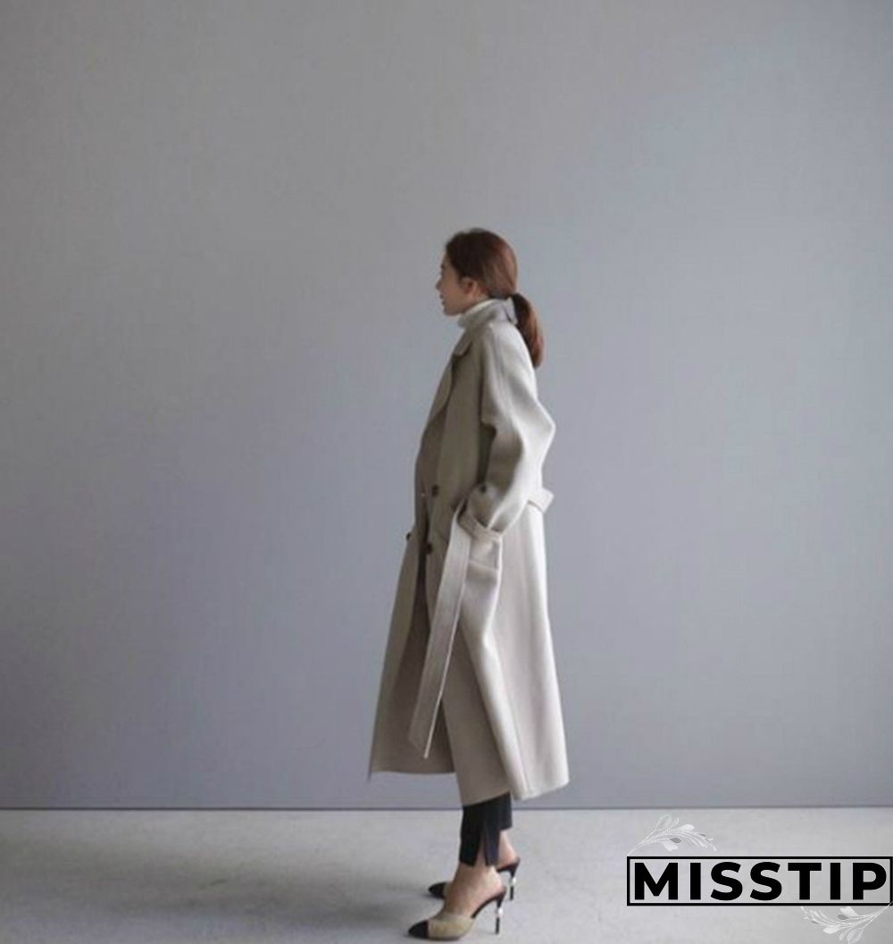 Autumn And Winter Fashion Women Temperament Coat Loose Long Oversize Trench Coat Wool Blend Coat