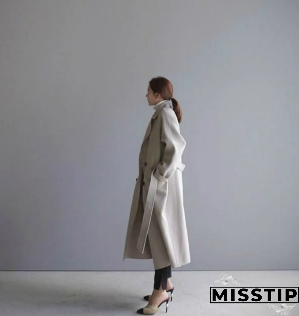 Autumn And Winter Fashion Women Temperament Coat Loose Long Oversize Trench Coat Wool Blend Coat