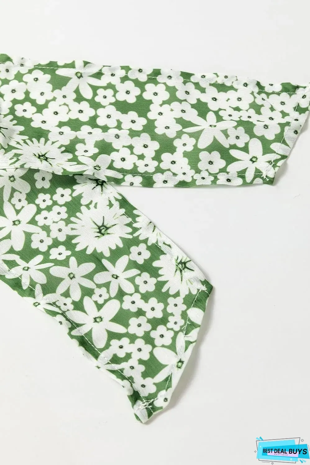 Green Floral Print Square Neck Shirred Waist Tiered Ruffled Mini Dress