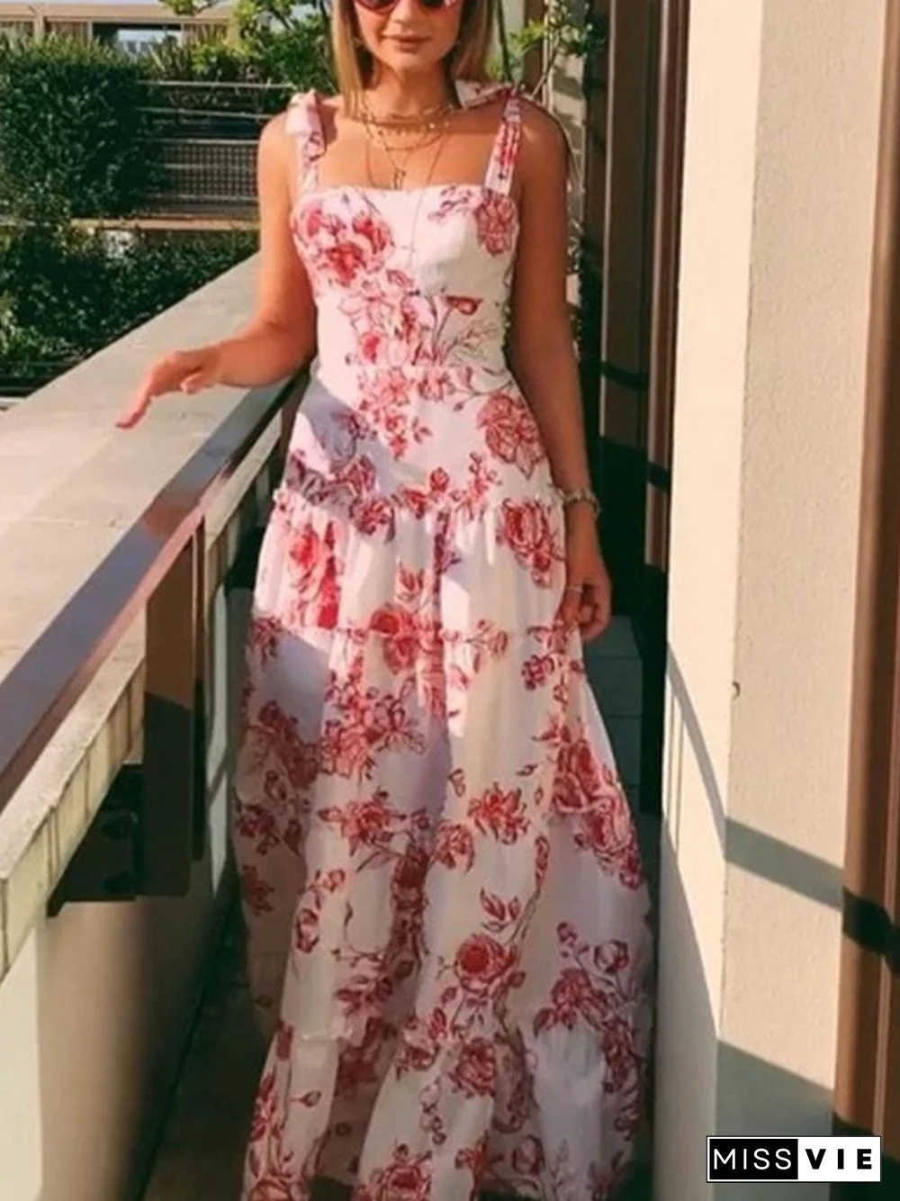 U-neck Sleeveless Print Maxi Dress P16105